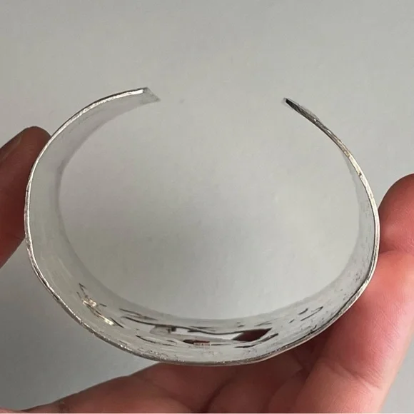 Vintage Sterling Silver Ethnic Lama Alpaca Etched Wide Bangle Boho Cuff